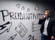 Productivity mural with man working