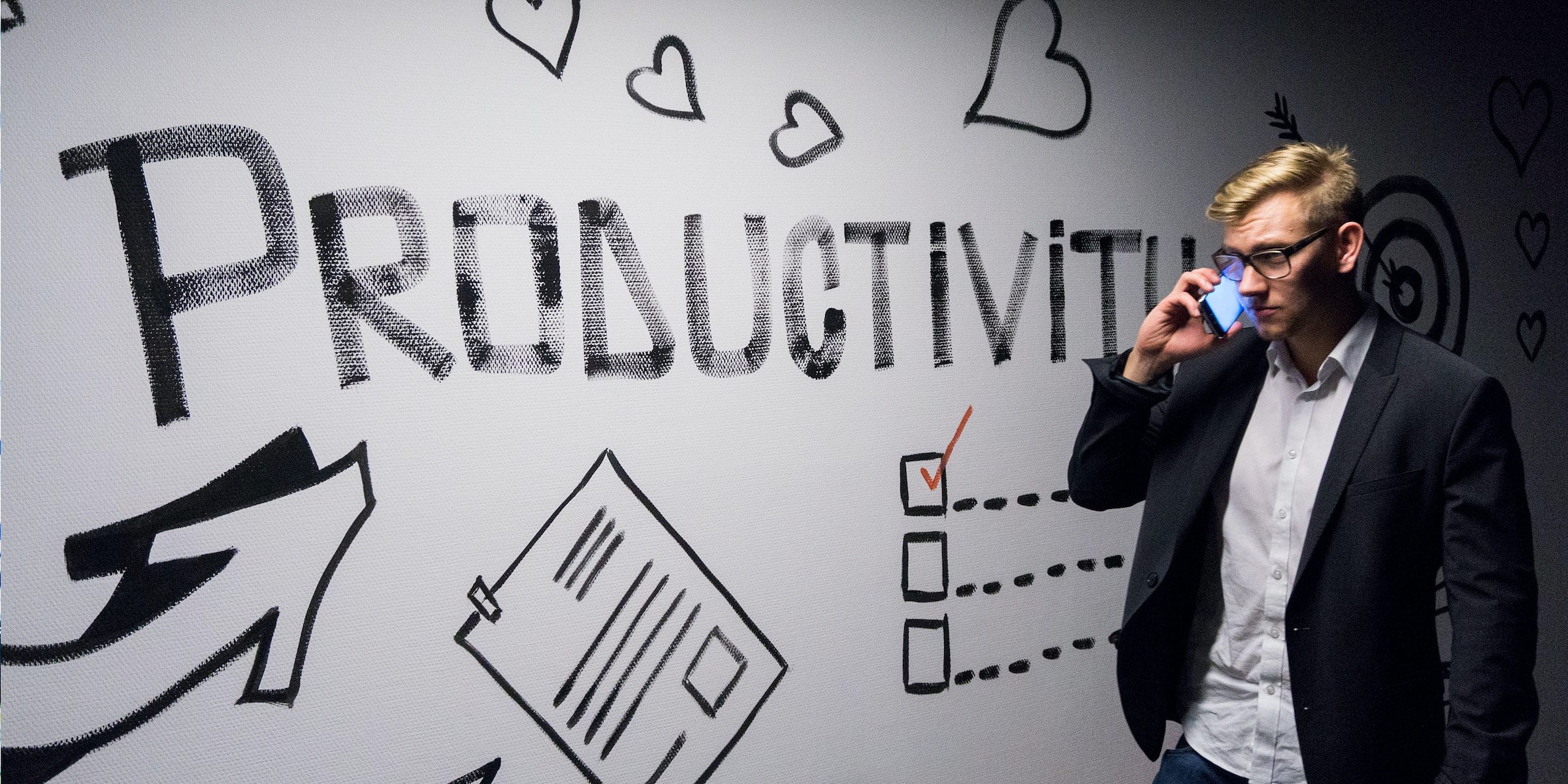 Working productively Productivity mural with man working